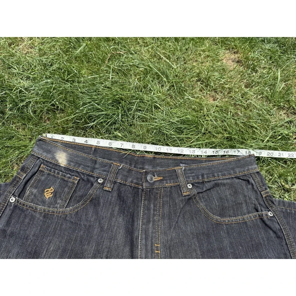 Vintage Y2K Rocawear Embroidered Wide Baggy Dark Denim‎ Jorts Mens Size 38